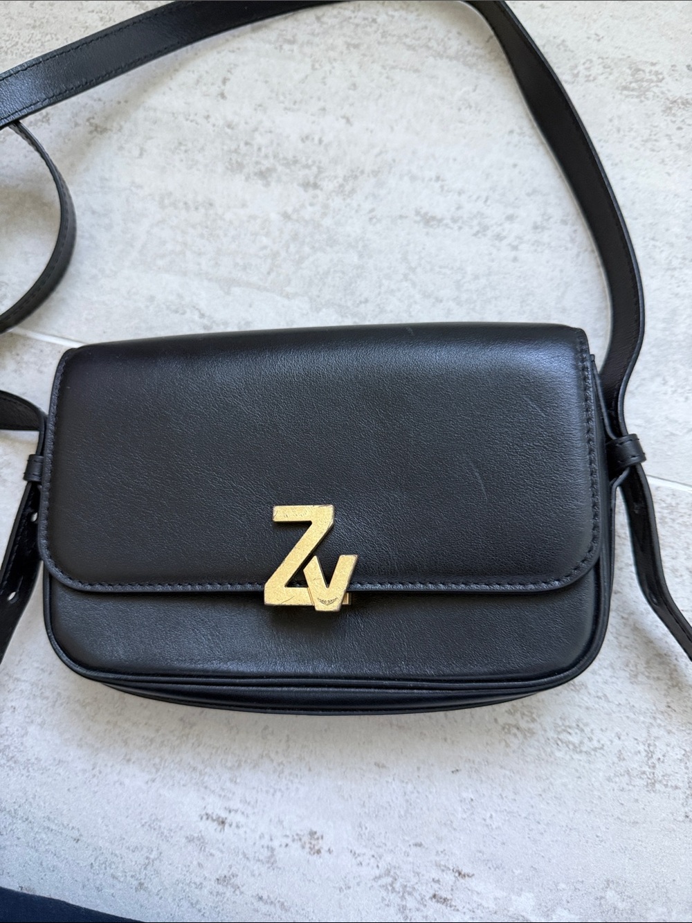 Zadig & Voltaire Black Leather Crossbody Bag with Gold Logo